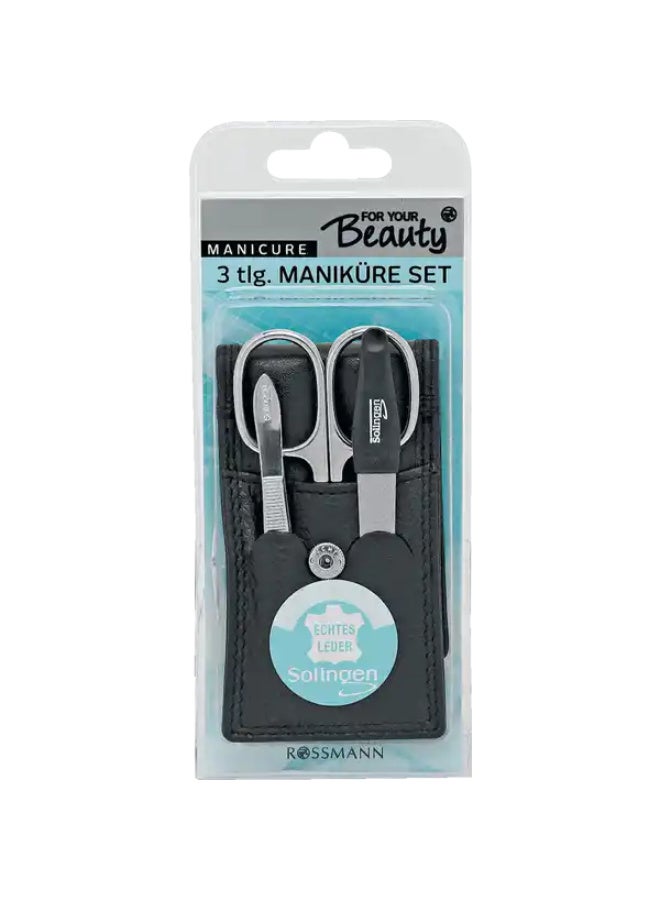 Rossmann 3-Piece Manicure Set with Leather Case, Scissors, Sapphire File & Tweezers (German Brand) - Image 4
